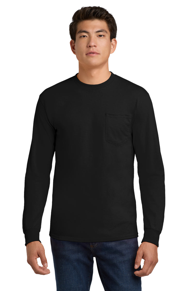 Gildan - Ultra Cotton 100% US Cotton Long Sleeve T-Shirt with Pocket. 2410