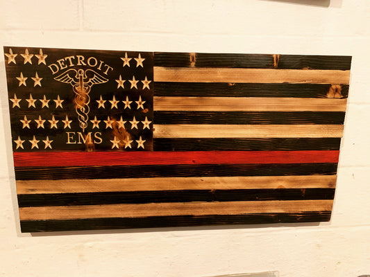 Detroit EMS Wooden Flag 36x20 Black with Customization