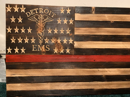 Detroit EMS Wooden Flag 36x20 Black with Customization