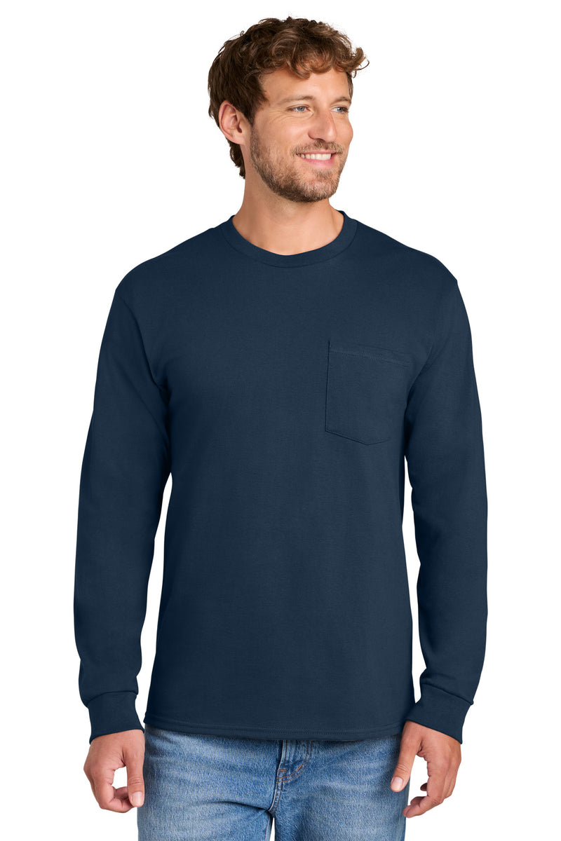 Port & Co Long Sleeve Essential Pocket Tee.  PC61LSP